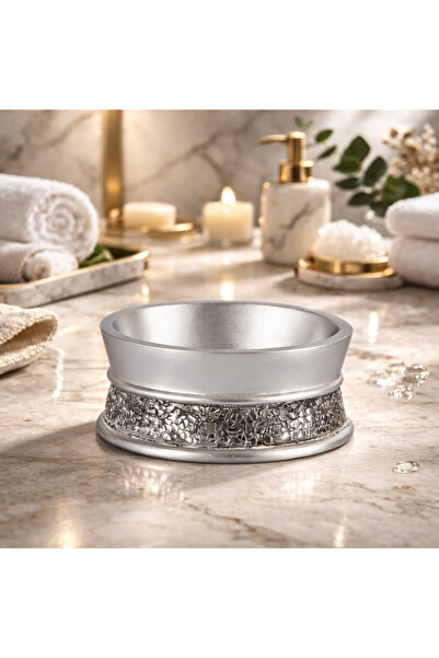 esdekor Tuse Silver Color Decorative Soap Dish Bathroom Countertop Stylish So...