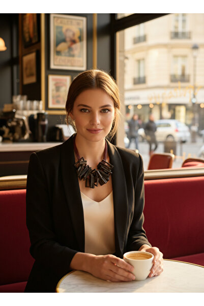 Moda Accessories Modern Geometric Design Wooden Piece Detailed Burgundy Strin...