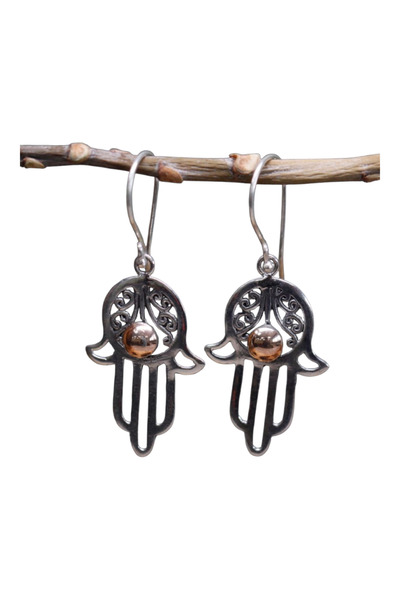 OEMS Silver and 18K Gold Earrings - Hamsa, AWGifts