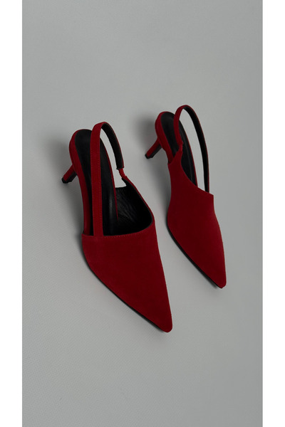 Naz Luxury Shoes SOLEA HAKİKİ DERİ SÜET TOPUKLU AYAKKABI KIRMIZI