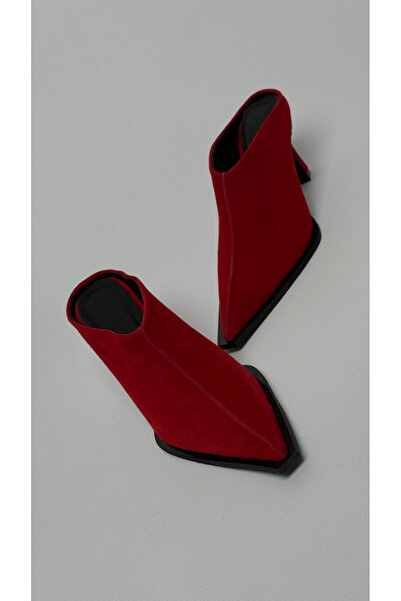 Naz Luxury Shoes MOİJA HAKİKİ DERİ TOPUKLU KIRMIZI SABO