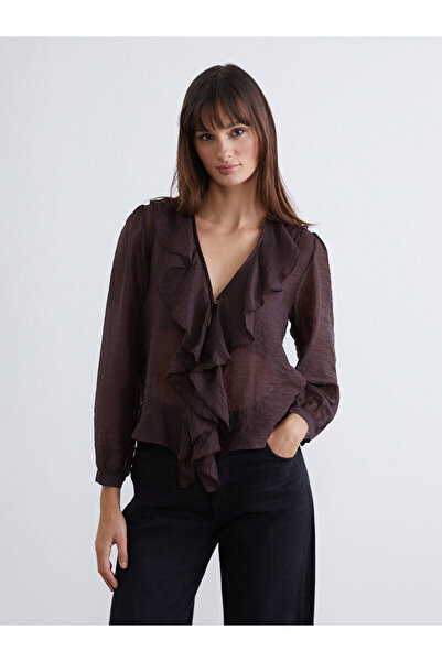 LC Waikiki Özmarka Νέα Σεζόν Μπλούζα με βολάν και λαιμόκοψη V