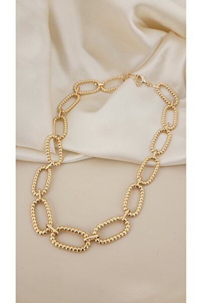 GLİTHE.CO Women's Gold Design Oval Necklace