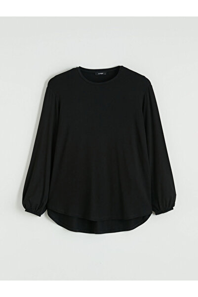 LC Waikiki Siyah Bisiklet Yaka Balon Kollu Oversize Bluz