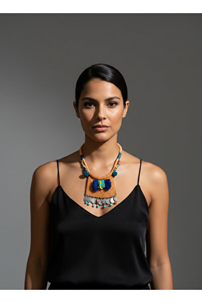 Moda Accessories Bohem Etnik Tasarım Püskül ve Boncuk Detaylı Büyük Kolye – O...