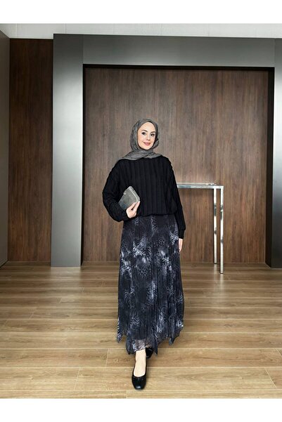 Rouge Leopar desen astarlı asimetrik kesim etek