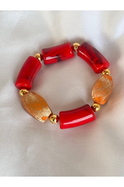 COCOSH TAKI Red Orange and Gold Detailed Color Large Flexible Bracelet