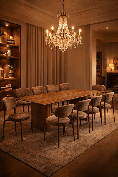 MARIA HOMES طقم طاولة طعام عصري يتسع لعشرة أشخاص، سطح خشبي، كراسي بنية اللون ...