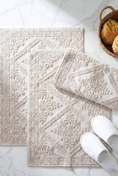 Valmia Home Set of 2 100% Cotton Luxury Jacquard Bath Foot Towels 50X70 cm