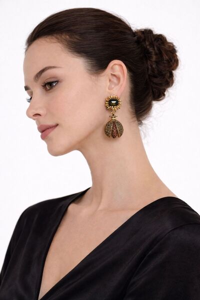 Liora Women Accessories Lwa Sunflower Bee Shiny Stone Design Earrings