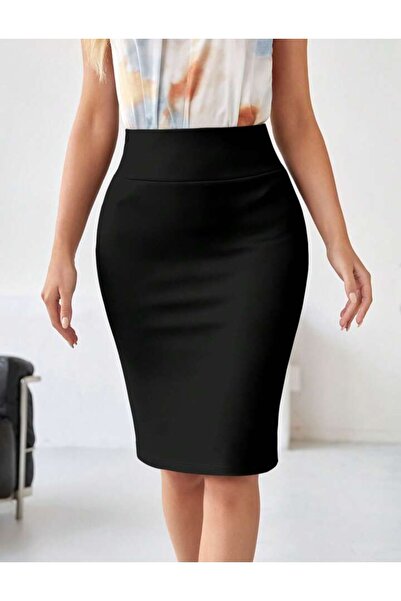 MAROVOAY Plus Size High-Waisted Lycra Mini Length Pencil Skirt