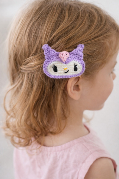 Miccolatte Kuromi Handmade Snap Clip – Girls' Knitted Hair Clip, Non-Slip Cli...