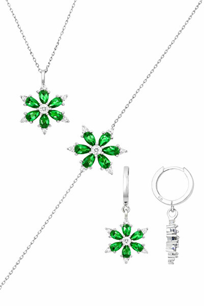 Bilsen Store 925 Ayar Zincirli Zümrüt Taşlı Hediyelik Set