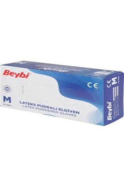 Beybi قفازات فحص من اللاتكس الأبيض مقاس M (متوسط) - عبوة من 100 قطعة