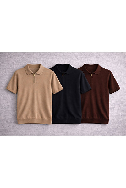 pepule Men's Knitwear Polo Collar Half Zipper T-Shirt Modern Cut Premium Qual...