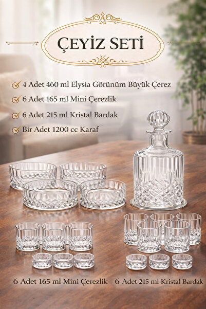 COCEM 17 Parça Kristal Cam Çeyiz Seti | 1200 cc Karaf 6x 215 ml Bardak 460 ml...