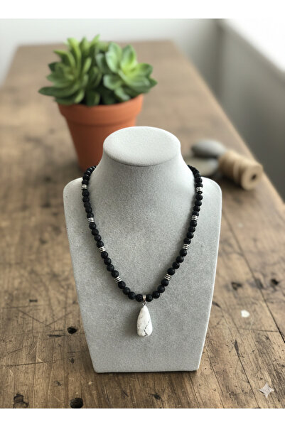 Zihintaşı Atölyesi Lava & Howlite Stone 6mm Natural Stone Handmade Necklace