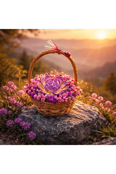 victiny Cos cadou decorat manual cu flori uscate si un trandafir lumanare par...