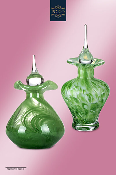 Porio Yeşil Beyaz Dalga Desenli Dekoratif Modern Cam Şişe PR77-1003 PR77-1006