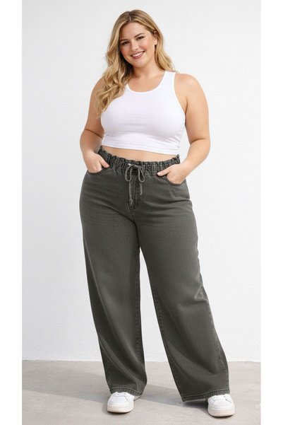 nd jeans New Season-High Waist Elastic Smoked Wide Leg Pants - Flexible and Comfortable Cut Jeans