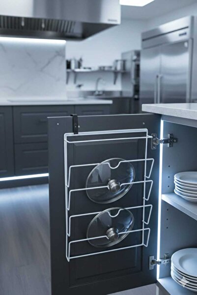 Funny Life Dolap İçi Tencere Kapağı Organize Askısı - Beyaz 50*35 cm