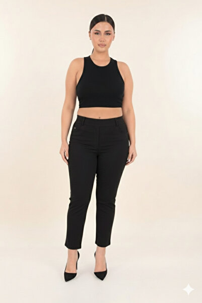 AKŞEN GİYİM Plus Size Full Lycra Tight-Up One Size High Waist Linen Pants Tha...