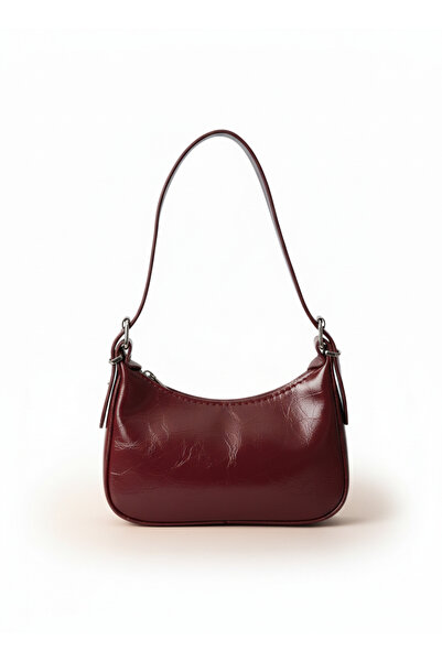 Satuna Small Shiny Burgundy Women's Shoulder Bag |   Stylish Curved Form |   ...