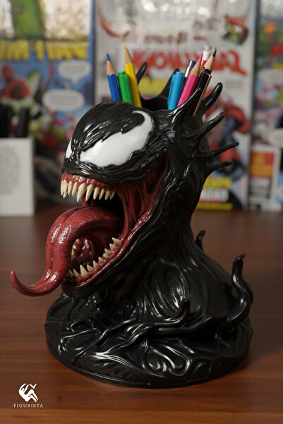 Figurista Venom Büst Kalemlik – 16K UHD Resin Baskı El Boyama - Premium Masaü...