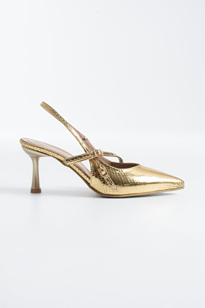 Pazzyonez Women's Gold Arya Buckle Detailed Pointed Toe Elastic Band Classic ...