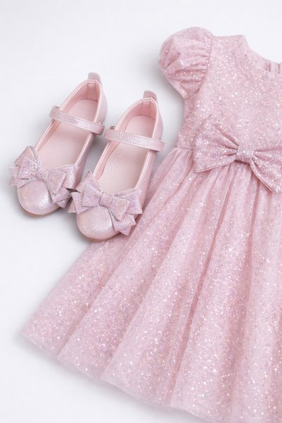 Turkuaz Ayakkabı Pink Flotur Glittery Bow-Tie Ballet Flats Orthopedic