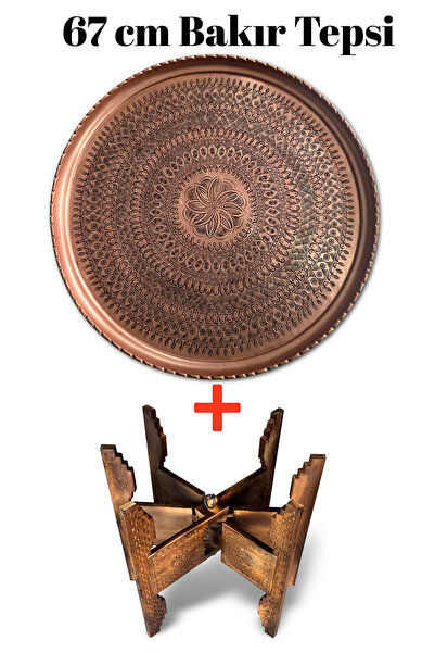 Binbir Trend 67 cm El İşlemeli Otantik Desenli Kalın Urfa Bakır Tepsi + Katla...