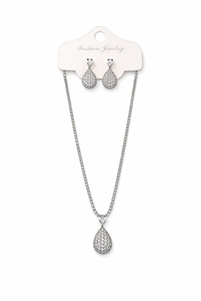 GLOW ACCESSORIES BAE طقم مجوهرات من الذهب والزركون يتضمن قلادة وأقراط على شكل...