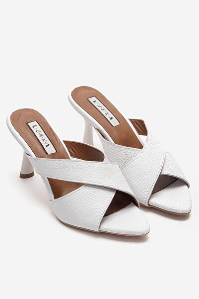 by selvi Lukka Shoes Genuine Leather Mila Women's White Cross-Heeled Slippers