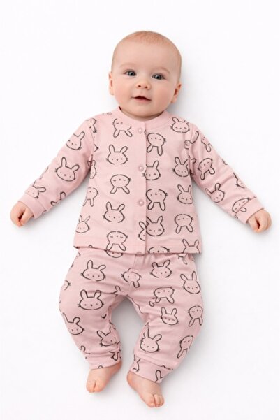 Pure Boutique Pijama bebelus fetita 2 piese bumbac cu iepurasi bluza pantalon...
