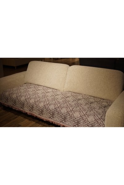 Tfnhometr Hayvan Dostu Kaymaz Pamuklu Koltuk Örtüsü - Pembe - Maki Çizgili Desen -170 x 210 cm