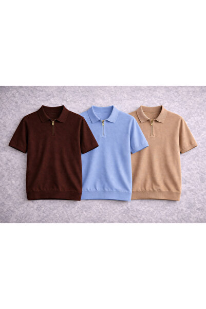 pepule Men's Knitwear Polo Collar Half Zipper T-Shirt Modern Cut Premium Qual...