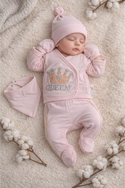 Pure Boutique Set bebe fetita 5 piese roz queen bumbac bluza petrecuta pantal...