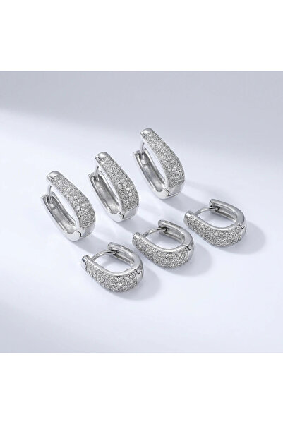 Dorvina 316L Steel Silver Color Zircon Stone Drop Hoop Earrings Set 6 Pcs Ear...