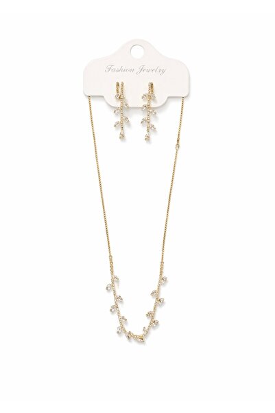 GLOW ACCESSORIES BAE طقم مجوهرات من حجر الزركون بتصميم أوراق الشجر مع قلادة و...