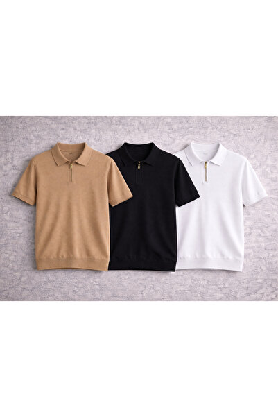 pepule Men's Knitwear Polo Collar Half Zipper T-Shirt Modern Cut Premium Qual...