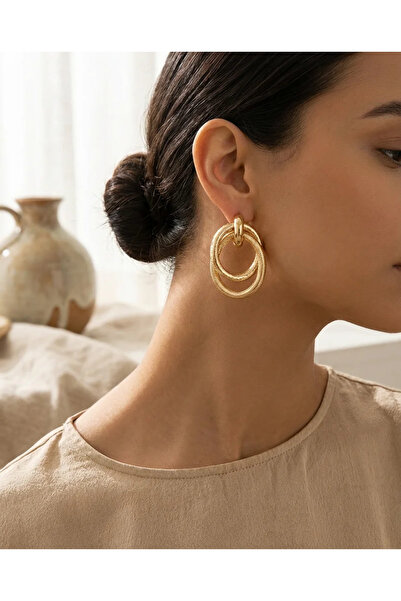 Dorvina Brass Anti-Tarnish Jewelry Gold Color Leather Textured 3-Piece Hoop W...