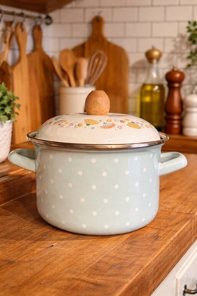 ALEV EMAYE 16 cm 1.5 Liter Enamel Deep Cooking Pot - with Wooden Handle