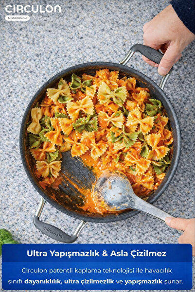 Circulon Scratch Defense 24 cm Shallow Pot with Glass Lid Non-Stick Coating I...