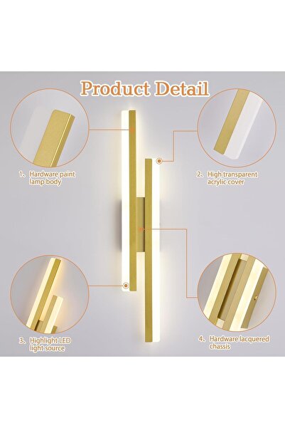 Generic Modern Gold LED Wall Sconce, Adjustable 3-Color Dimmable Wall Light 18W, Flush Mount Indoor Decorati