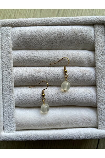 Pel Design 8 mm Selenite Stone Gold Color Steel Standard Earrings Handmade