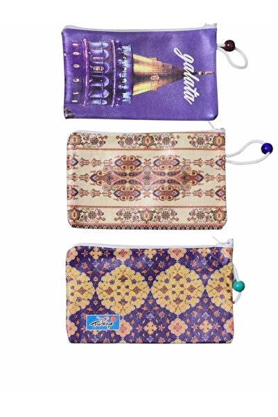 TGD_Designs Galata Kulesi ve Kilim Desenli 3'Lü Makyaj Çantası Avantaj Seti,K...