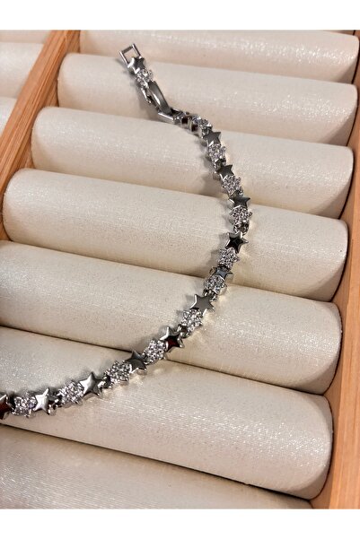 ARİ TAKI Silver Steel Bracelet with Star Flower 19cm