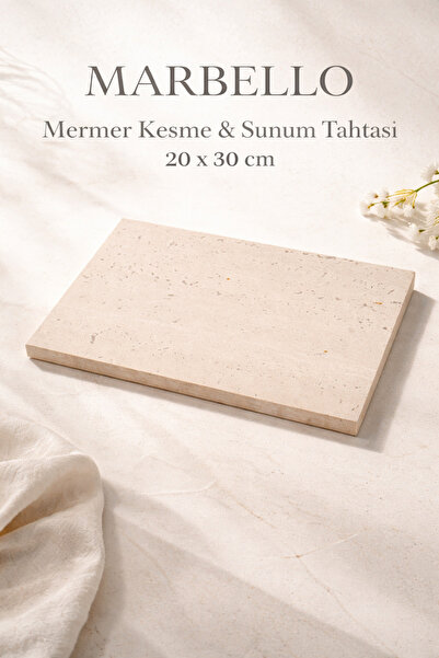 Marbello 20x30 cm Mermer Kesme ve Sunum Tahtası Dekoratif Mutfak Servis Tabağı
