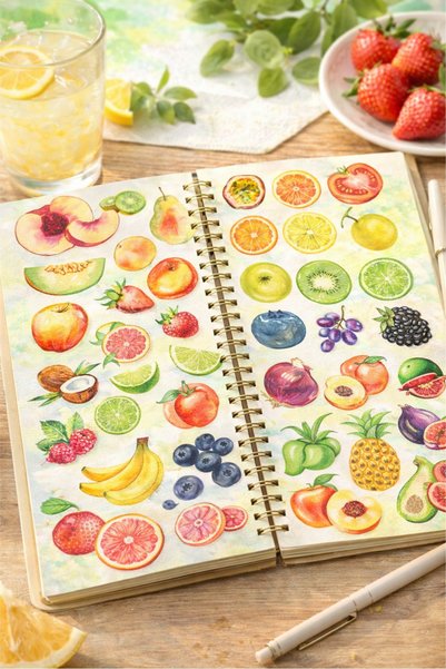 LABELOVE Fruit Watercolor Collection Sticker Seti – 90+ Adet Meyve Temalı Sulu Boya Sticker