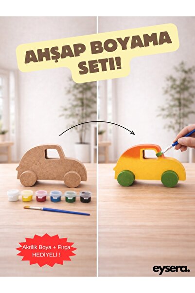 eysera Ahşap Boyama Seti, Araba – Çocuk Aktivite & Hobi Oyunca, Boya ve Fırça...